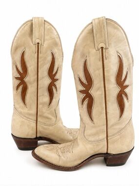 Boulet - Classic Women's Tan and Brown Leather Cowboy Boots